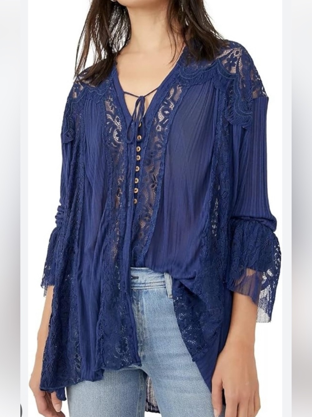Free People Georgie Navy Blue Lace Tunic